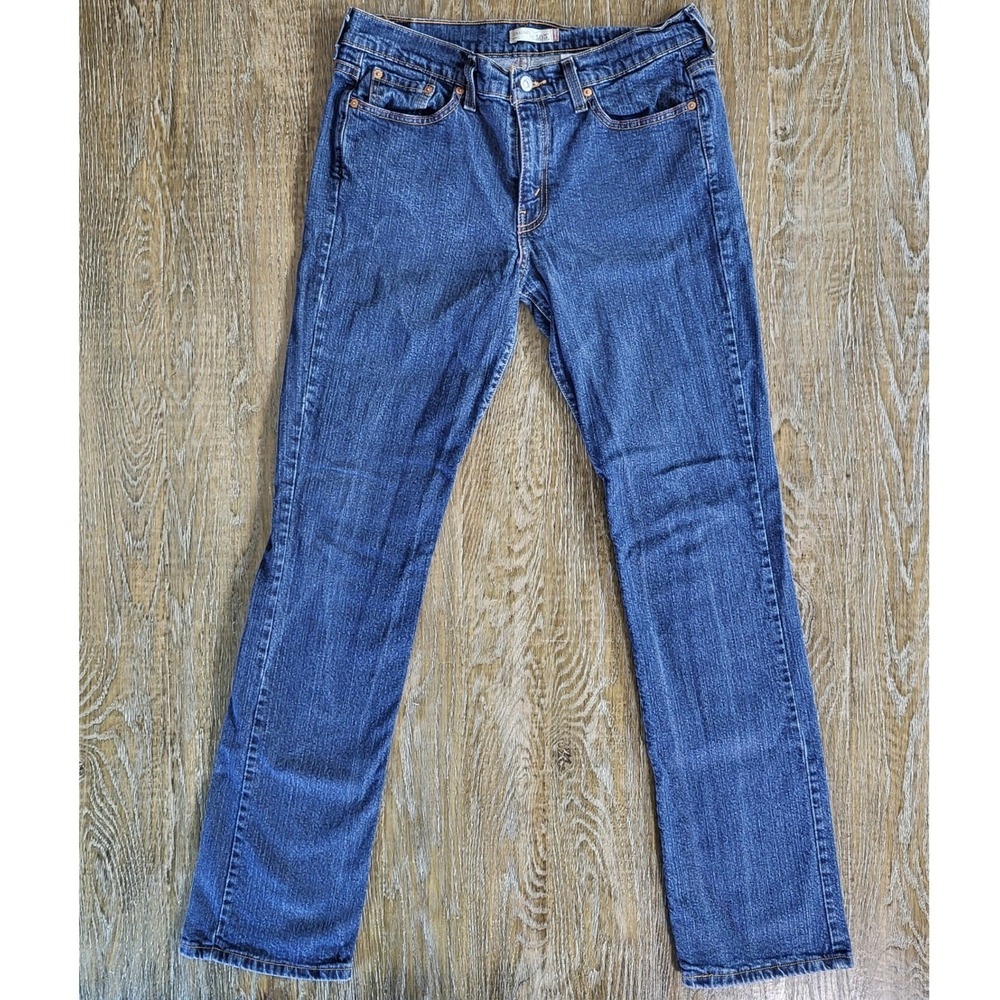 Levis 505 Straight Leg Jeans Dark Wash Blue Denim Womens Size 8 L Stretch